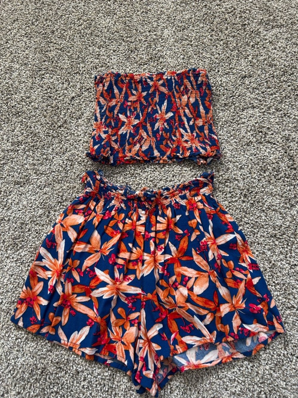 Floral Navy Blue Two-Piece Tube Top & Shorts Set